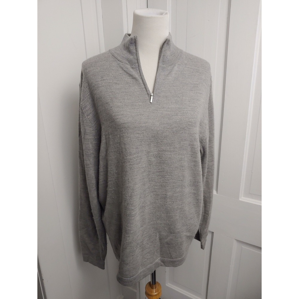 Garret Scott Sweater Men's Size Large Gray 1/4 Zip 100% Merino Wool
